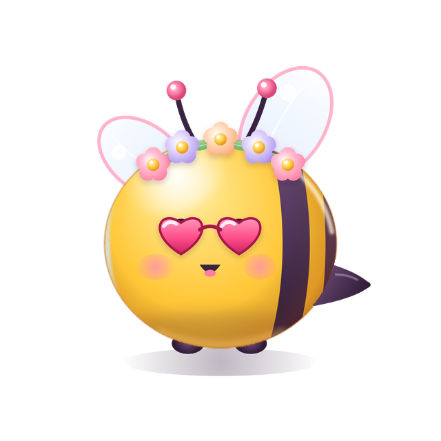 Bee, the Lullabee mascot, wearing a flower crown and heart sunglasses